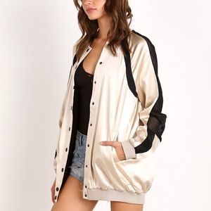 Kendall + Kylie: Oversized satin bomber with mesh paneling